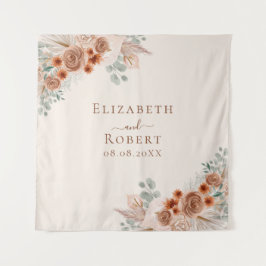 Terracotta Floral Pampas Grass Wedding Hintergrund Wandteppich