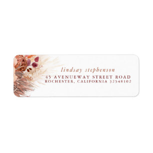 Terracotta Floral Pampas Grass Wedding Label