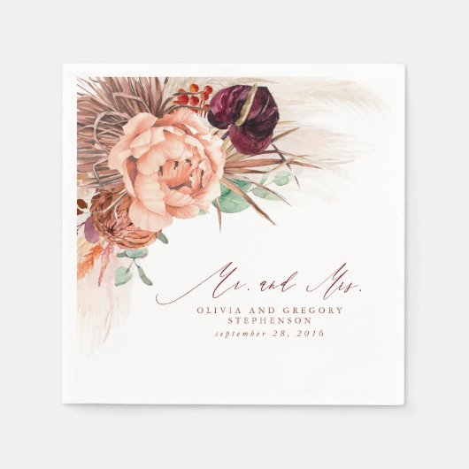 Terracotta Floral Pampas Grass Wedding Napkins Serviette (Vorderseite)