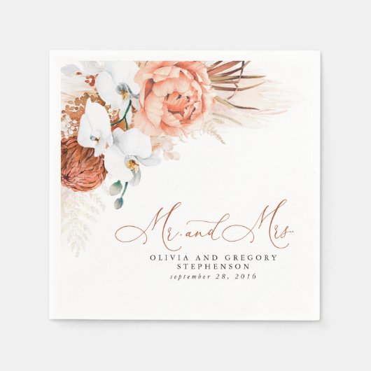 Terracotta Floral Pampas Grass Wedding Napkins Serviette (Vorderseite)