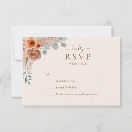 Terracotta Floral Pampas Grass Wedding RSVP Card Dankeskarte (Vorderseite)