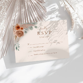 Terracotta Floral Pampas Grass Wedding RSVP Card Dankeskarte