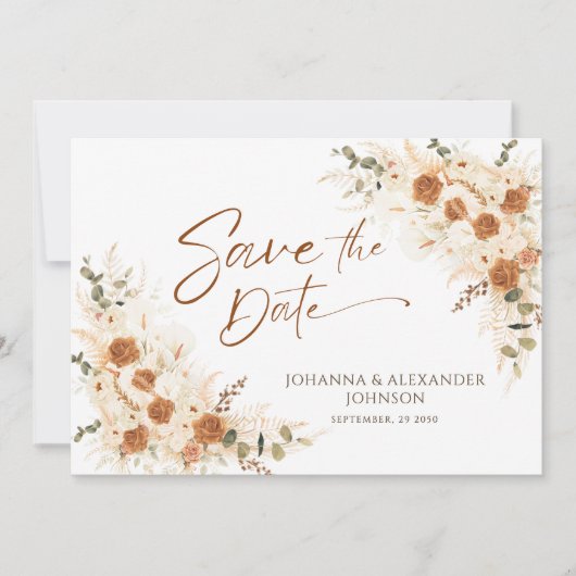 Terracotta Floral Pampas QR Code Wedding Save The Date (Vorderseite)