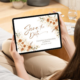 Terracotta Floral Pampas QR Code Wedding Save The Date