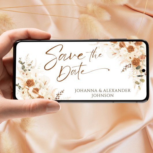 Terracotta Floral Pampas QR Code Wedding Save The Date
