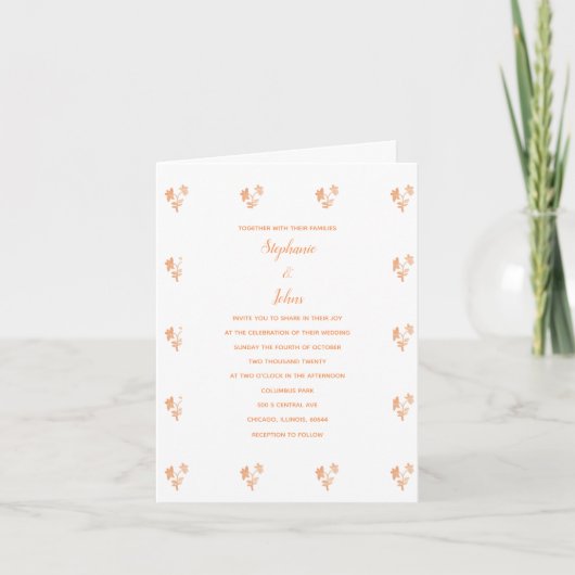 Terracotta Floral Pattern Simple Boho Wedding Einladung (Vorderseite)