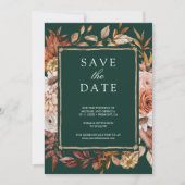 Terracotta Floral Photo Emerald Green Wedding Save The Date (Vorderseite)