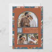 Terracotta Floral Photo QR Code Dusty Blue Wedding Einladung (Rückseite)