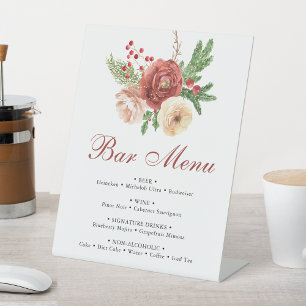 Terracotta Floral Pine Bough Wedding Bar Menu Sockelschild