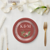 Terracotta Floral Pine Bough Wedding Monogram Pappteller