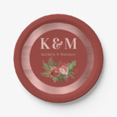 Terracotta Floral Pine Bough Wedding Monogram Pappteller (Vorderseite)