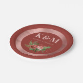 Terracotta Floral Pine Bough Wedding Monogram Pappteller (Schrägansicht)