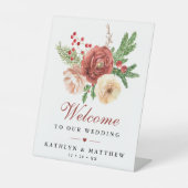 Terracotta Floral Pine Bough Wedding Willkommen Sockelschild (Vorderseite)
