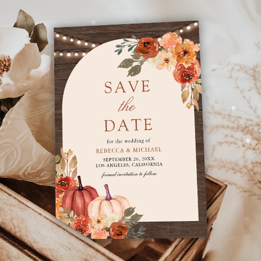 Terracotta Floral Pumpkin Barn Wood Wedding Save The Date
