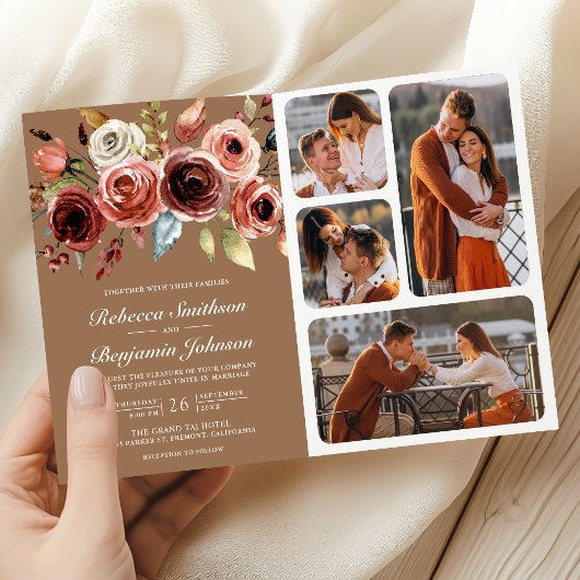 Terracotta Floral QR Code Beige Tan Wedding Einladung