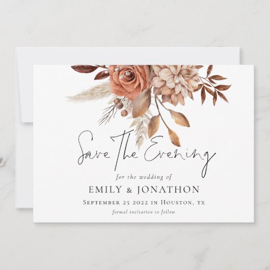 Terracotta Floral QR Hochzeit Rettete den Abend Da Save The Date (Vorderseite)