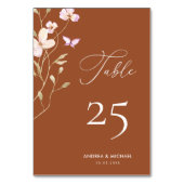 Terracotta Floral Rost Wildblumen Skript Hochzeit Tischnummer (Vorderseite)