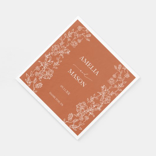 Terracotta Floral Rustic Paper Wedding  Serviette (Ecke)