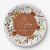 Terracotta floral rustikal elegante moderne Hochze Pappteller (Vorderseite)