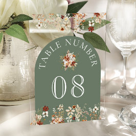 Terracotta Floral Sage Green Acrylic Table Number Acryleinladungen
