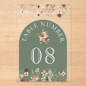 Terracotta Floral Sage Green Acrylic Table Number Acryleinladungen (Vorderseite)