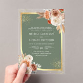Terracotta Floral Sage Green Gold Wedding Acryleinladungen (Insitu (Handheld))