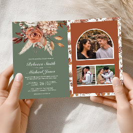 Terracotta Floral Sage Green QR Code Wedding Einladung