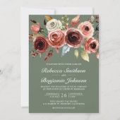 Terracotta Floral Sage Green QR Code Wedding Einladung (Vorderseite)