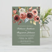 Terracotta Floral Sage Green QR Code Wedding Einladung (Stehend Vorderseite)