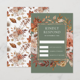 Terracotta Floral Sage Green Wedding RSVP Karte