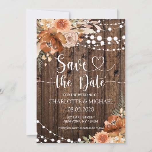 Terracotta Floral Save the Date Wedding Einladung (Vorderseite)