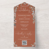 Terracotta Floral Script Herz QR Code Hochzeit All In One Einladung (Innen Boden)