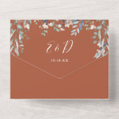 Terracotta Floral Script Herz QR Code Hochzeit All In One Einladung (Rückseite)