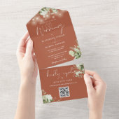 Terracotta Floral String Lights QR Code Wedding All In One Einladung (Abreißen)