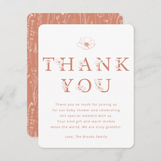 Terracotta Floral Thank You Card | Baby Shower Dankeskarte (Vorne/Hinten)