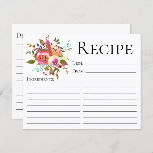 Terracotta Floral Wasserfarben Dusche Rezeptkarte (Vorne/Hinten)