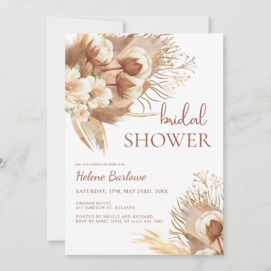 Terracotta Floral Watercolor Boho Brautparty Einladung (Vorderseite)