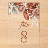 Terracotta Floral Wedding Acrylic Table Number Acryleinladungen (Vorderseite)