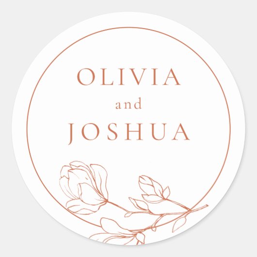 Terracotta Floral Wedding Classic Round Sticker (Vorderseite)