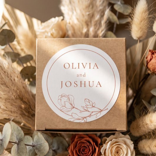 Terracotta Floral Wedding Classic Round Sticker