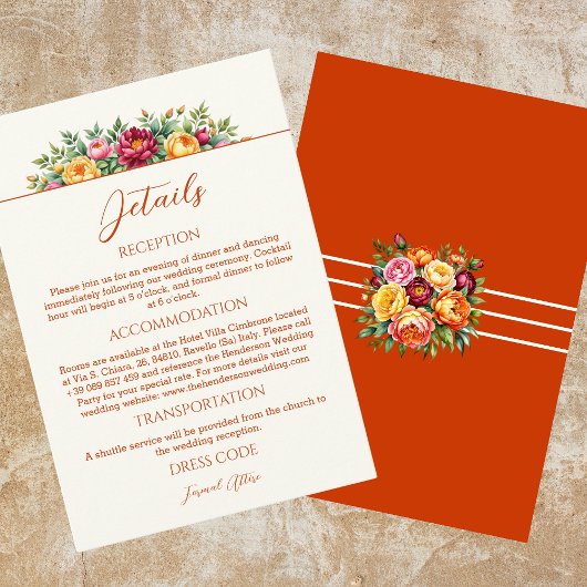 Terracotta Floral Wedding Details Karte