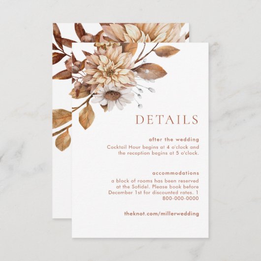 Terracotta Floral Wedding Details Karten (Vorne/Hinten)