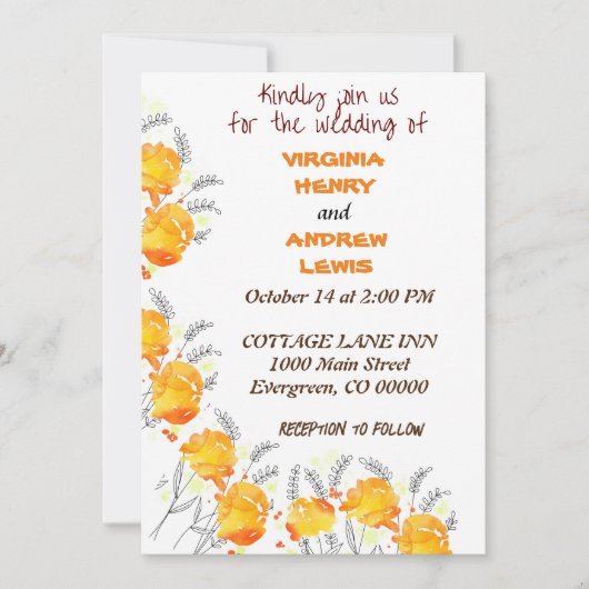 Terracotta Floral Wedding Einladung (Vorderseite)