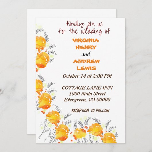 Terracotta Floral Wedding Einladung (Vorne/Hinten)