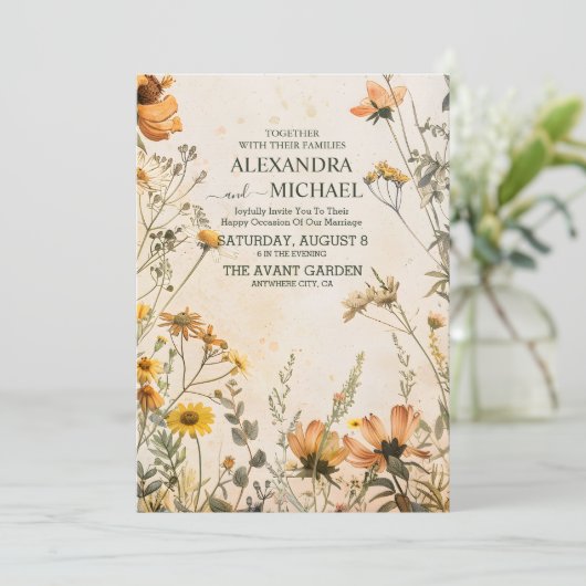 Terracotta Floral Wedding Einladung (Stehend Vorderseite)