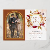 Terracotta Floral Wedding Foto Save the Date Karte (Vorderseite)