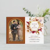 Terracotta Floral Wedding Foto Save the Date Karte (Stehend vorne)
