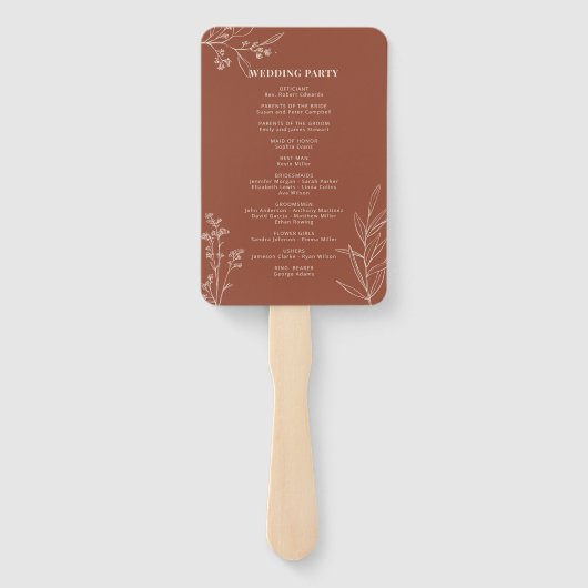 Terracotta Floral Wedding Hand Fan Programm Fächer (Rückseite)