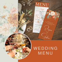 Terracotta Floral Wedding Menu Karte