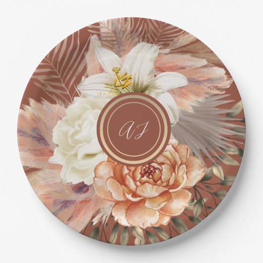 Terracotta Floral Wedding Pappteller (Vorderseite)